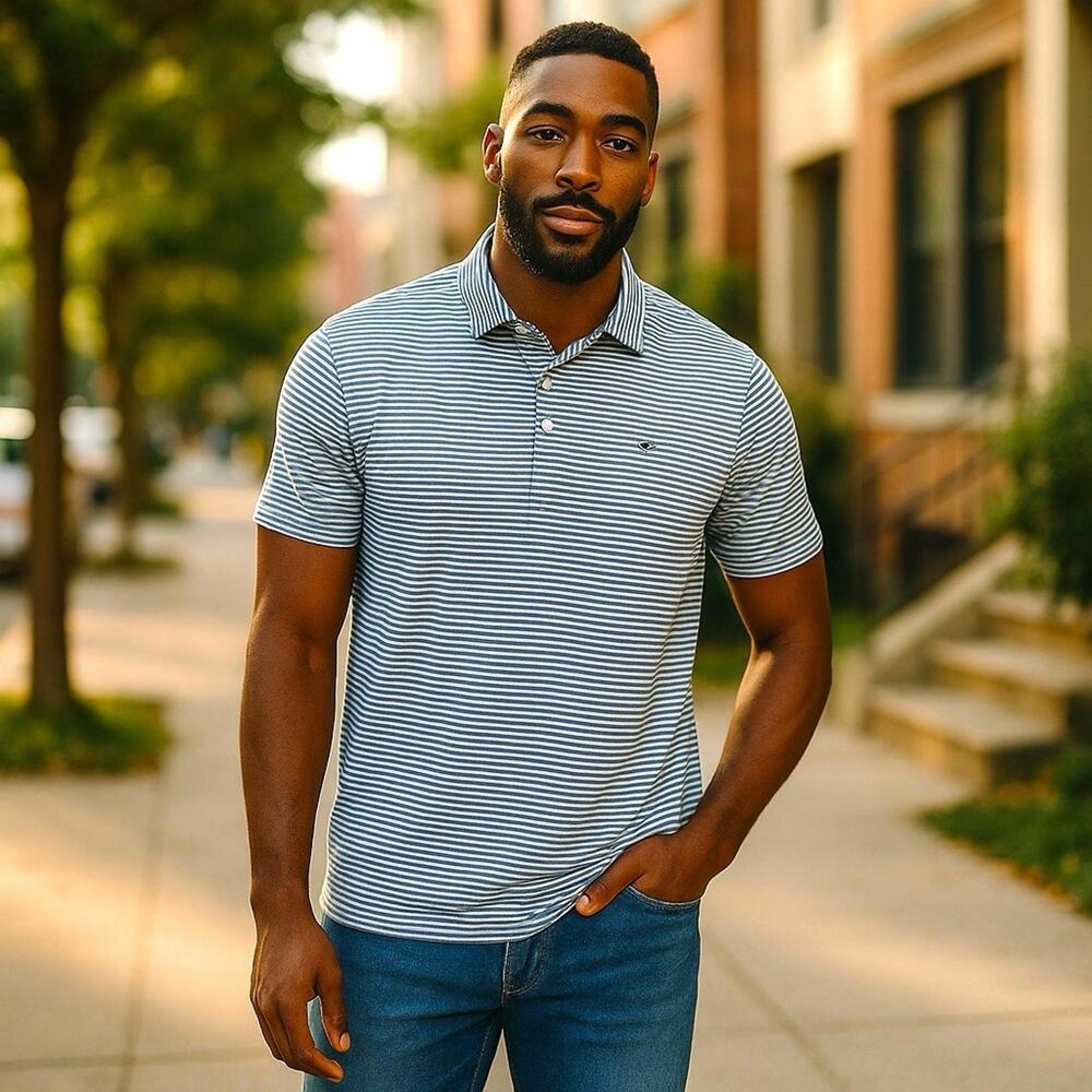 Vineyard Vines Men’s Large Performance Stretch Polo Shirt Blue Striped